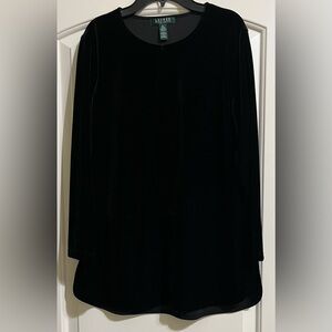 Ralph Lauren Women’s Black Velvet Stretch Top Blouse PETITE Large GORGEOUS